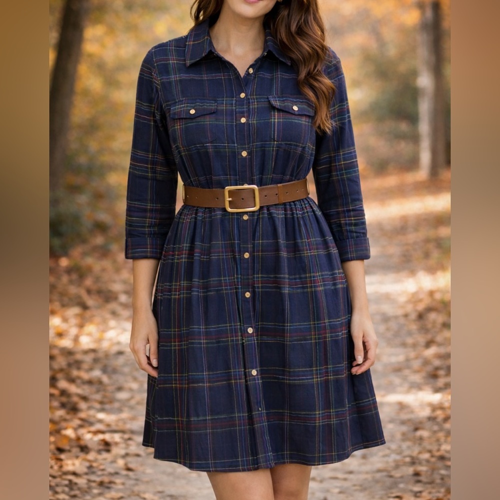 Plaid Belted Shirt Dress with POCKETS! NWOT